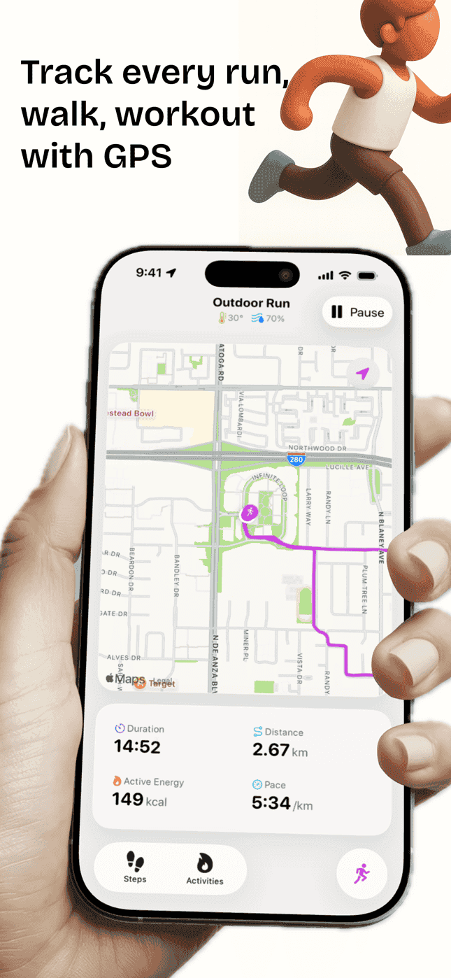 Steps app showing weekly activity charts
