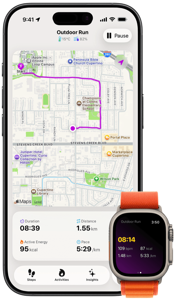 Apple Watch Workouts shown in the Steps app